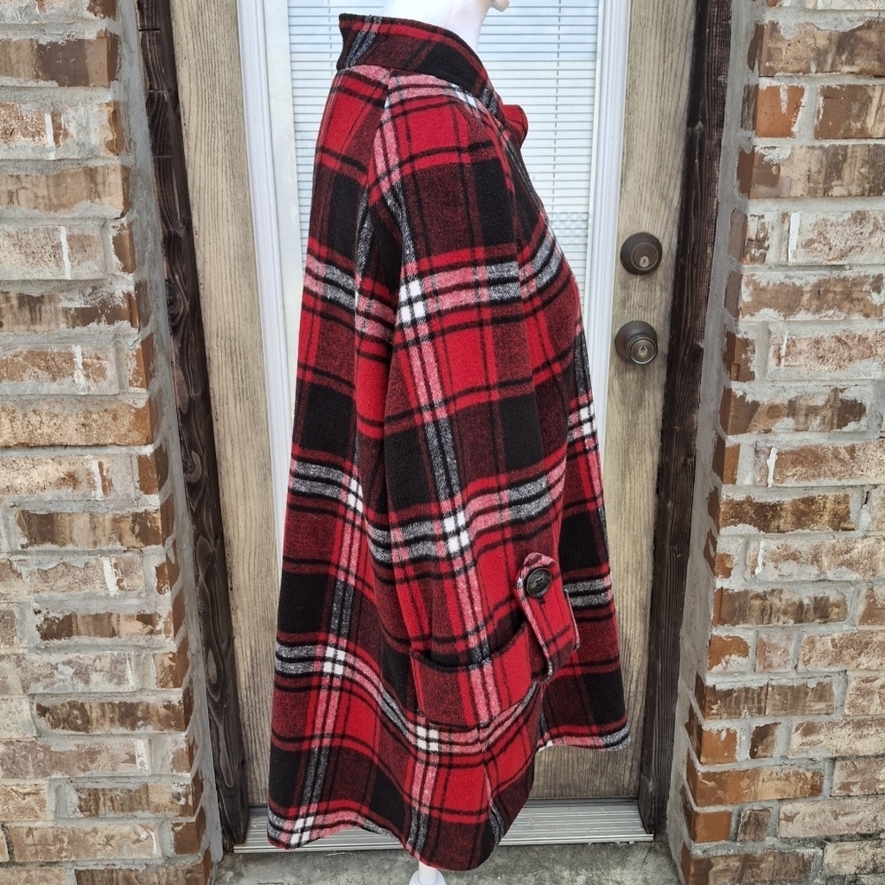 Boho Chic New York Red Plaid Relax Fit Shirt Jacket Tunic  Women Size Medium - Picture 10 of 16